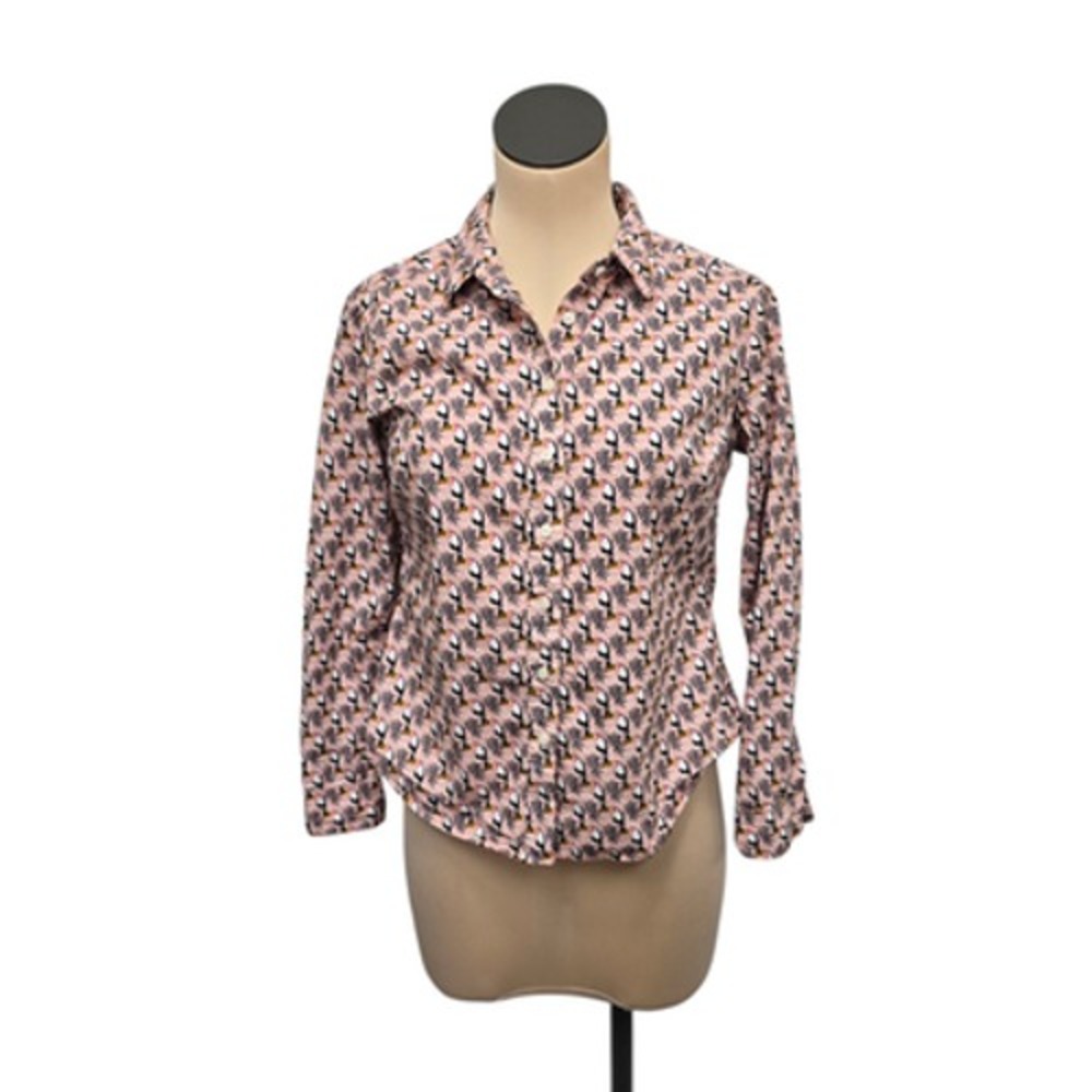 Boden Shirt Womens Petite 4 Pink Toucan Tropical‎ Print Button Down Cotton W0189